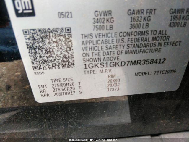 1GKS1GKD7MR358412 GMC Yukon Xl Slt