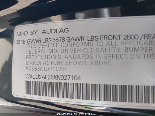 WAUU2AF26KN027104 Audi A7 Premium Plus