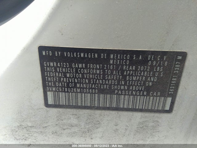 3VWC57BU2KM105689 Volkswagen Jetta S/se/r-line