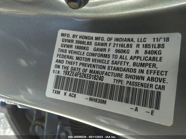 Honda INSIGHT EX 2019 19XZE4F52KE018240 Image 10