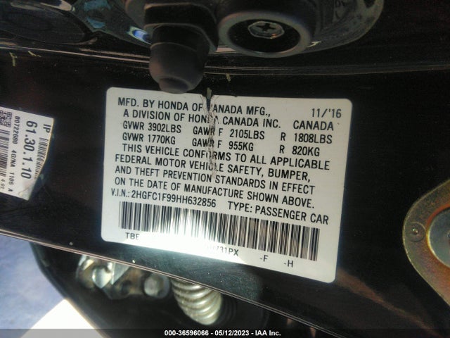 2017 HONDA CIVIC SEDAN VIN: 2HGFC1F99HH632856