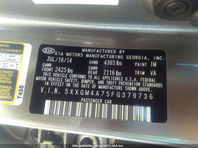 5XXGM4A75FG379736 KIA Optima Lx