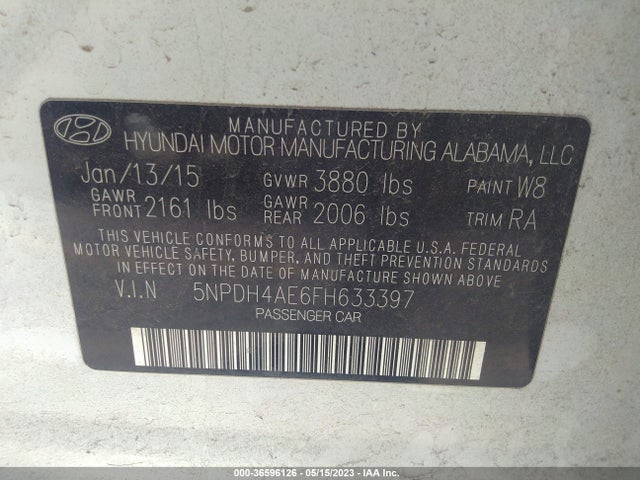 2015 HYUNDAI ELANTRA SE VIN: 5NPDH4AE6FH633397