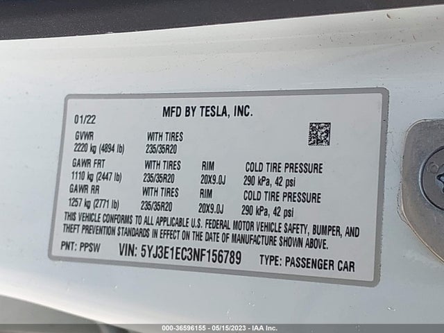 Tesla Model 3 Performance 2022 5YJ3E1EC3NF156789 Image 9
