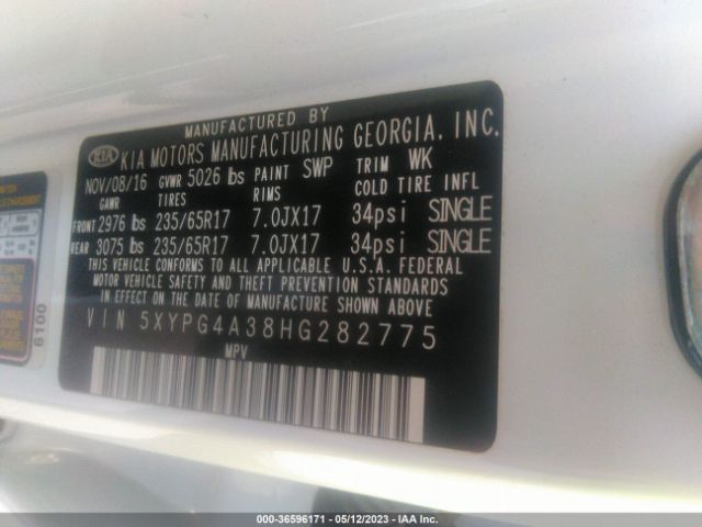 5XYPG4A38HG282775 KIA SORENTO LX