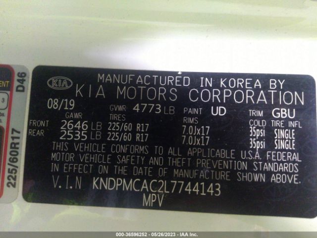 KNDPMCAC2L7744143 KIA Sportage Lx