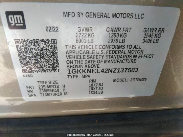 1GKKNKL42NZ137503 GMC ACADIA SLE