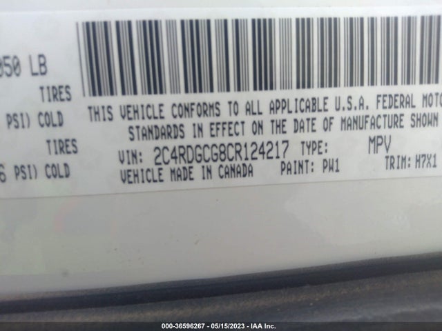 2012 DODGE GRAND CARAVAN SXT VIN: 2C4RDGCG8CR124217