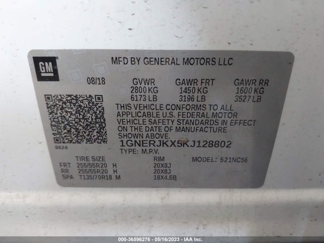 Chevrolet Traverse Rs 2019 1GNERJKX5KJ128802 Image 10