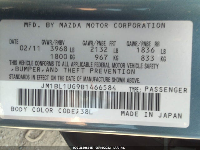 2011 MAZDA MAZDA3 I SPORT VIN: JM1BL1UG9B1466584