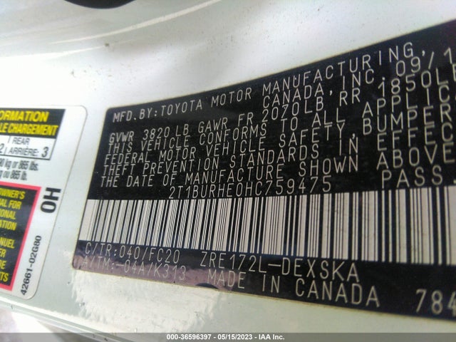 Toyota Corolla L/le/xle/se 2017 2T1BURHE0HC759475 Image 10