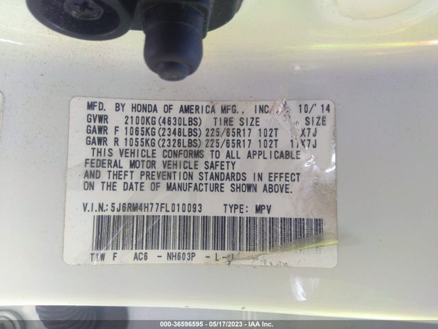 Honda Cr-v Ex-l 2015 5J6RM4H77FL010093 Image 9