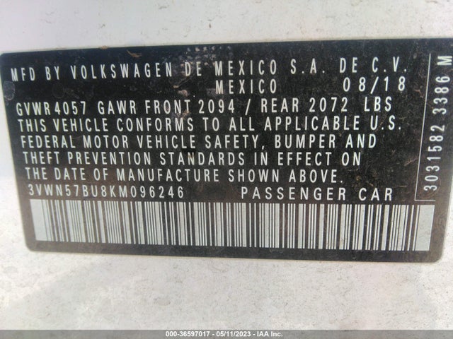 3VWN57BU8KM096246 Volkswagen JETTA S