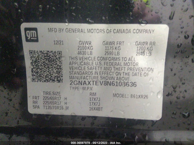 Chevrolet EQUINOX LT 2022 2GNAXTEV8N6108636 Image 9