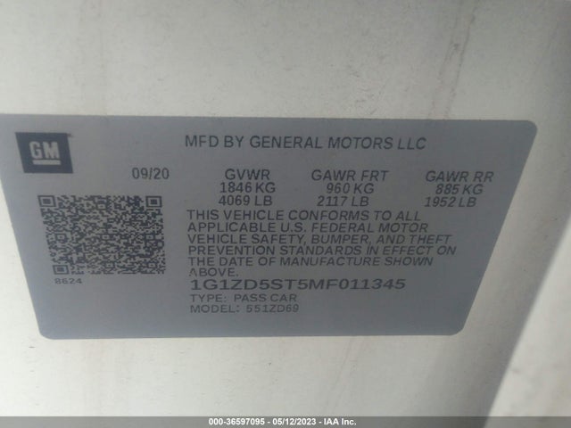 Chevrolet MALIBU LT 2021 1G1ZD5ST5MF011345 Image 9