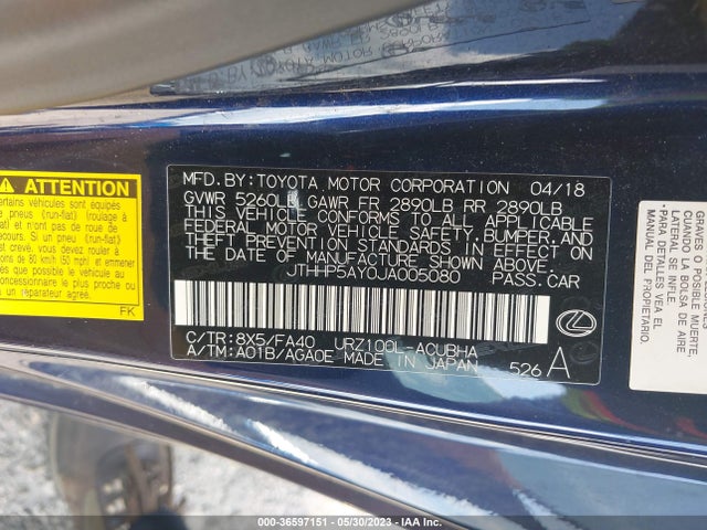 2018 Lexus LC, VIN: JTHHP5AY0JA005080