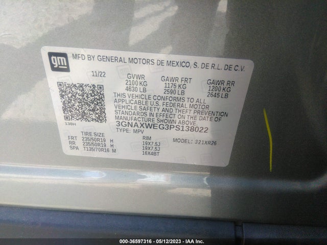 Chevrolet EQUINOX RS 2023 3GNAXWEG3PS138022 Image 9