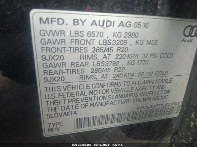 WA1LAAF7XHD019593 Audi Q7 Premium Plus