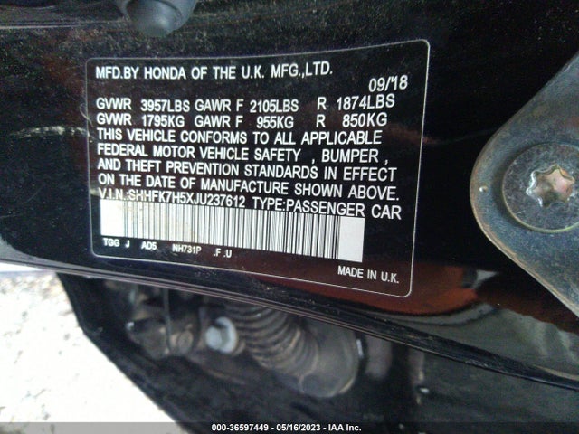 Honda Civic Hatchback Ex 2018 SHHFK7H5XJU237612 Image 9