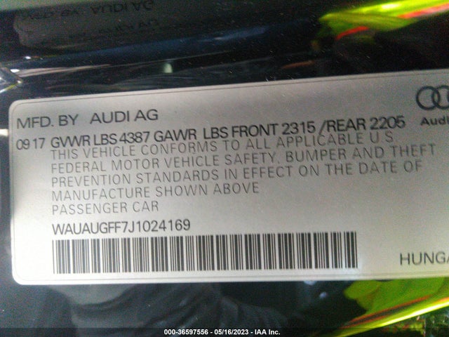 WAUAUGFF7J1024169 Audi A3 Sedan Premium/tech Premium