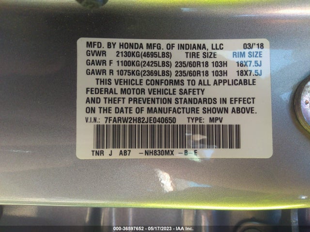 Honda Cr-v Ex-l 2018 7FARW2H82JE040650 Image 9