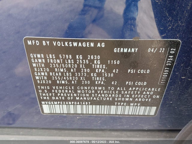 2022 Volkswagen ID.4, VIN: WVGKMPE24NP041497