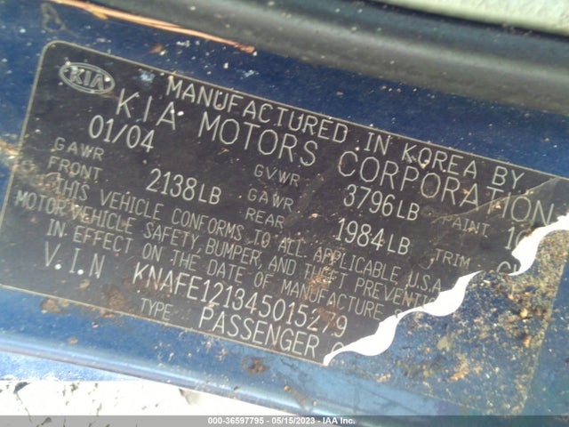 2004 KIA SPECTRA LX/EX VIN: KNAFE121345015279