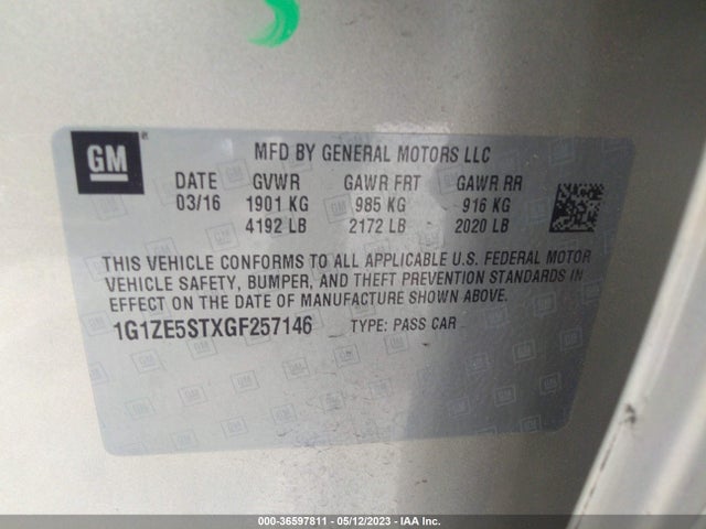 Chevrolet MALIBU LT 2016 1G1ZE5STXGF257146 Image 9