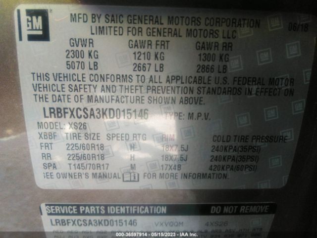 LRBFXCSA3KD015146 Buick Envision Essence