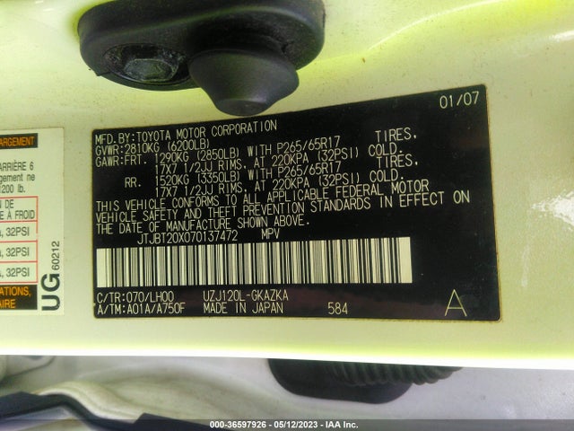 2007 LEXUS GX 470 VIN: JTJBT20X070137472