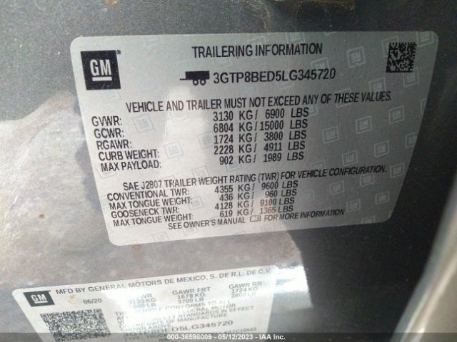 3GTP8BED5LG345720 GMC Sierra 1500 Sle