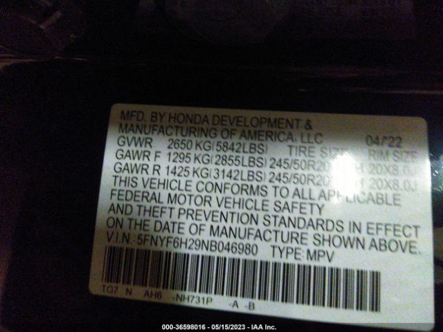 5FNYF6H29NB046980 Honda Pilot Special Edition