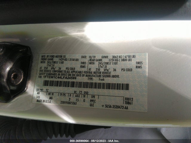Ford F-150 Xl/xlt/lariat 2020 1FTEW1C44LFA24599 Image 10
