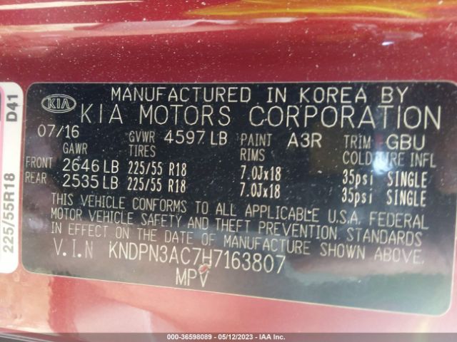 KNDPN3AC7H7163807 KIA Sportage Ex