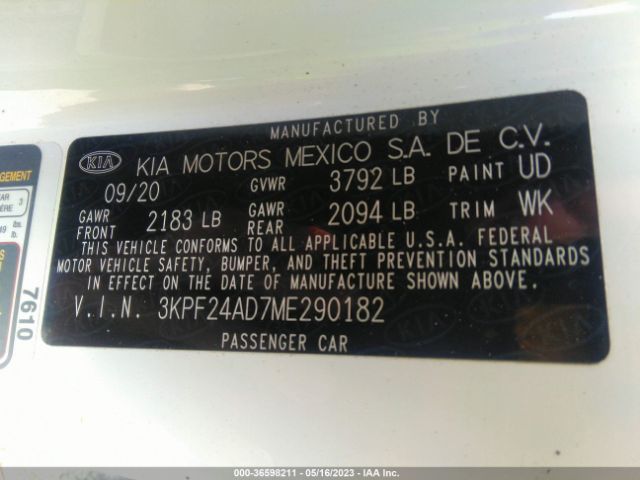 3KPF24AD7ME290182 KIA Forte Lxs