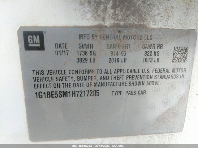 Chevrolet CRUZE LT 2017 1G1BE5SM1H7217205 Image 10