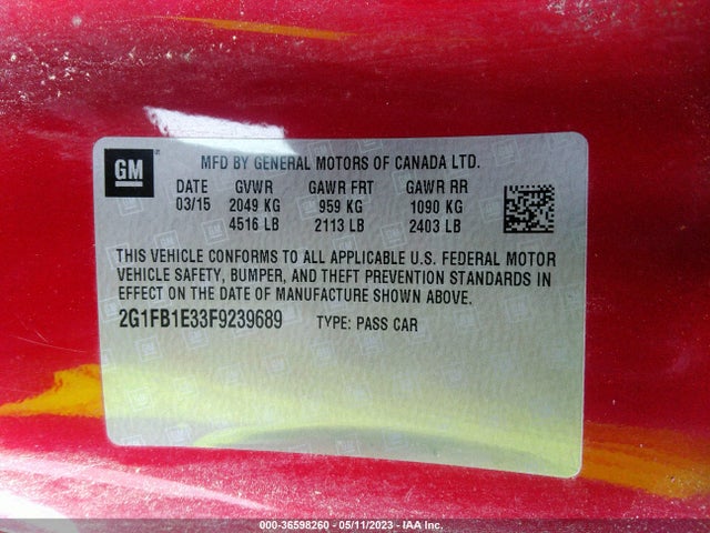 Chevrolet CAMARO LS 2015 2G1FB1E33F9239689 Image 10
