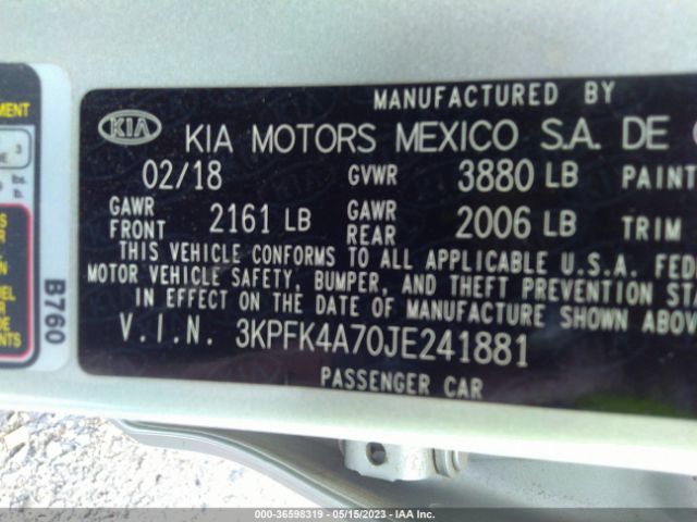3KPFK4A70JE241881 KIA FORTE LX