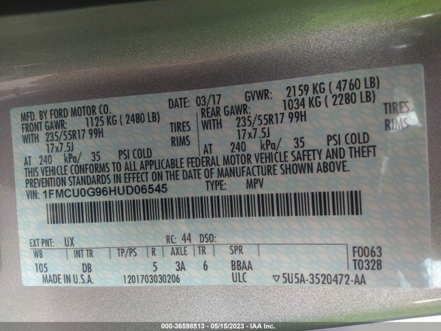 Ford ESCAPE SE 2017 1FMCU0G96HUD06545 Image 11
