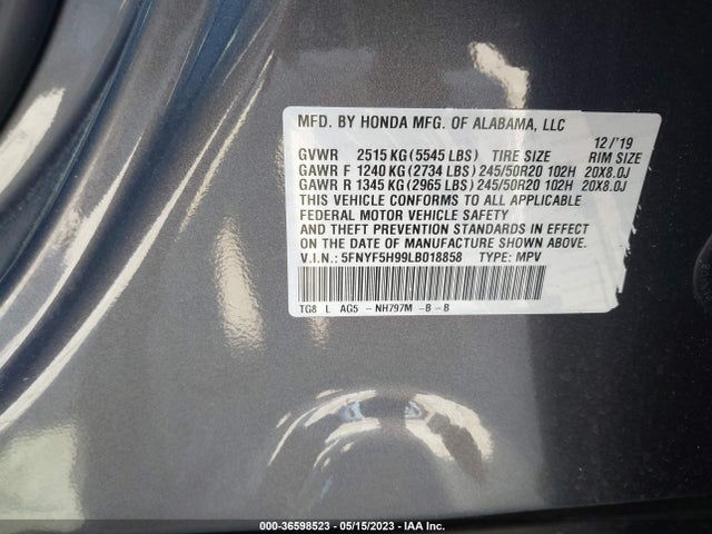 Honda Pilot Touring 8-passenger 2020 5FNYF5H99LB018858 Image 9