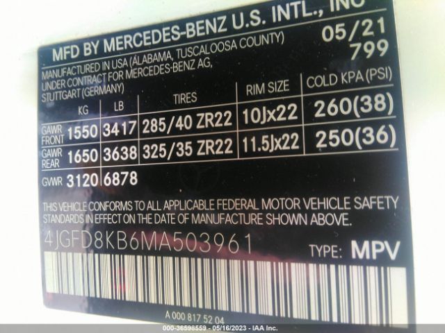 4JGFD8KB6MA503961 Mercedes-Benz Gle Amg Gle 63 S