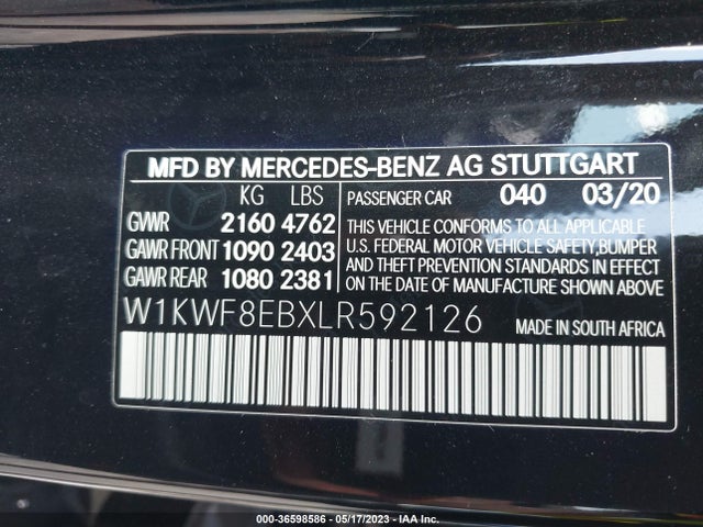 2020 MERCEDES-BENZ C-CLASS C 300 VIN: W1KWF8EBXLR592126