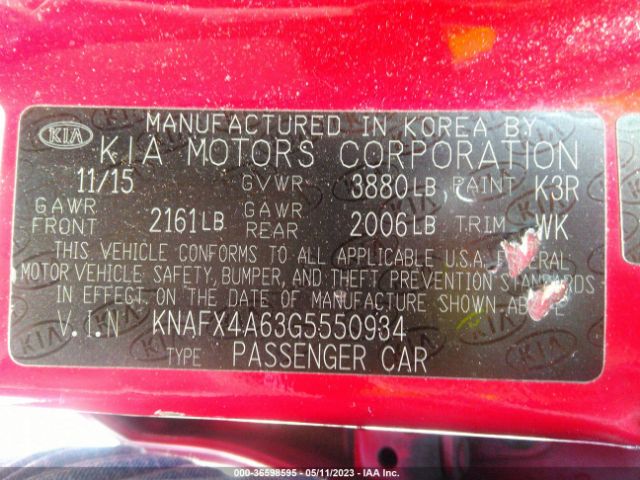 KNAFX4A63G5550934 KIA FORTE LX