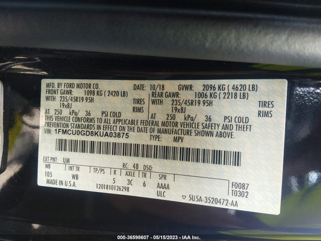Ford ESCAPE SE 2019 1FMCU0GD8KUA03875 Image 9