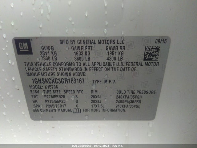 Chevrolet Tahoe Ltz 2016 1GNSKCKC3GR163167 Image 9