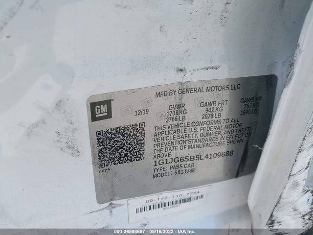 Chevrolet SONIC LT 2020 1G1JG6SB5L4109688 Image 10