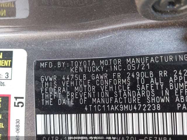 Toyota CAMRY LE 2021 4T1C11AK9MU472238 Image 9