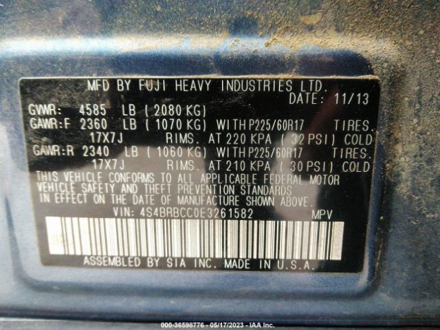 4S4BRBCC0E3261582 Subaru Outback 2.5i Premium