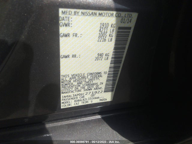 2014 NISSAN ALTIMA 2.5 VIN: 1N4AL3AP0EC271922