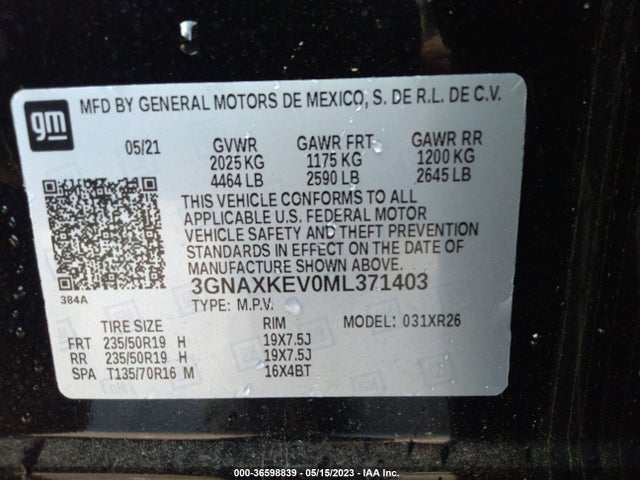 Chevrolet EQUINOX LT 2021 3GNAXKEV0ML371403 Image 9